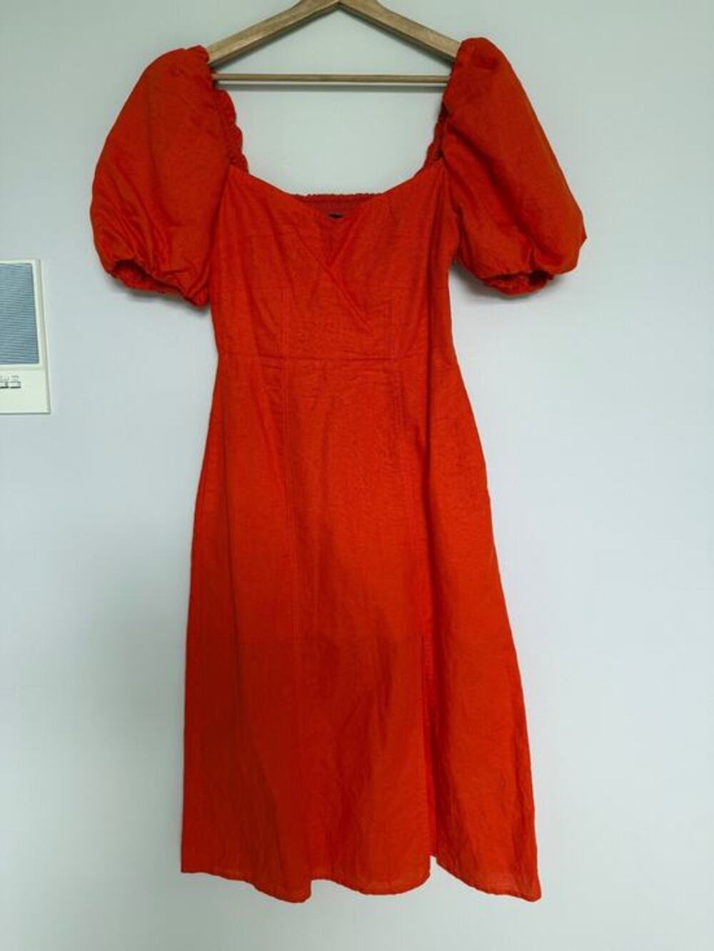 Banana Republic Linen Blend Midi Dress 4 NWOT Puff Sleeve Pockets Boho Resort